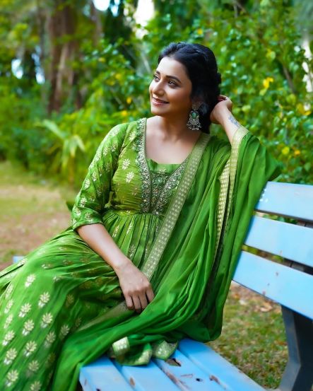 Jui Gadkari Green Anarkali Dress