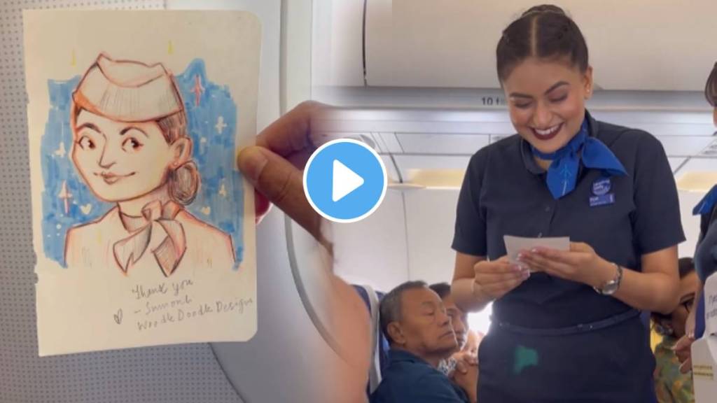 Woman sketches doodle IndiGo air hostess mid air Watch flight attendant reaction and see what she give her return gift