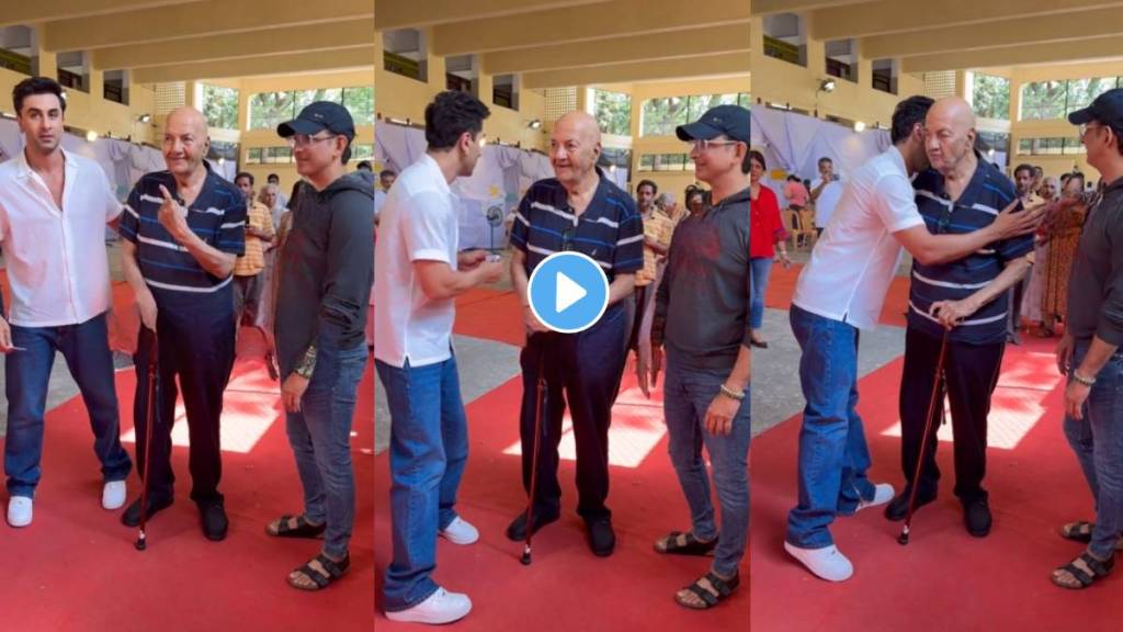 Bollywood actor Ranbir Kapoor casts his vote and touches veteran actor prem chopra feet video viral