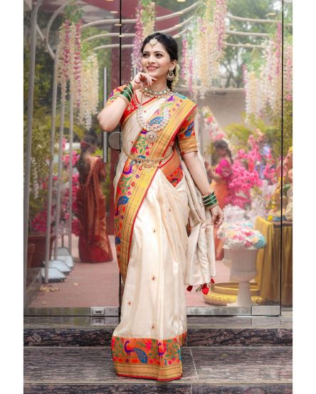 Ruchira Jadhav White Paithani Saree