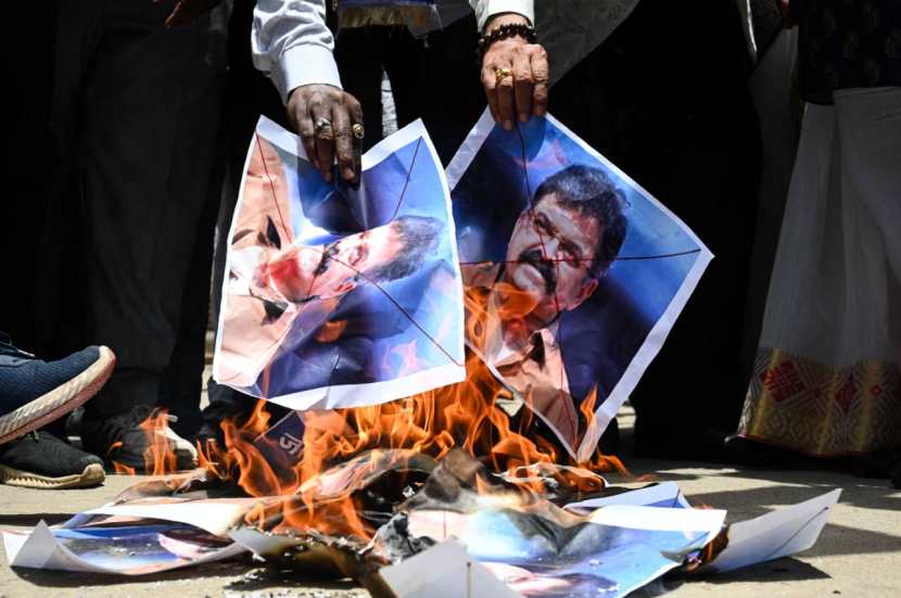 Supporters of Republican Party of India (RPI) protest against NCP-Sharad Pawar leader Jitendra Awhad’s act of tearing a poster of Dr. Babasaheb Ambedkar, at Chaityabhoomi