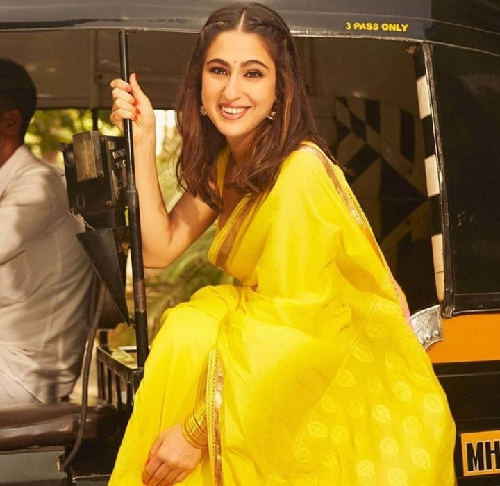 Sara Ali Khan essayed the role of Soumya in her movie Zara Hatke Zara Bachke. The character comes from a middle-class background, who wears simple sarees or suits in the movie. Keeping this in mind, Sara wore simple sarees and other traditional outfits for the promotion of her movie. (Photo: Instagram/@saraalikhan95)