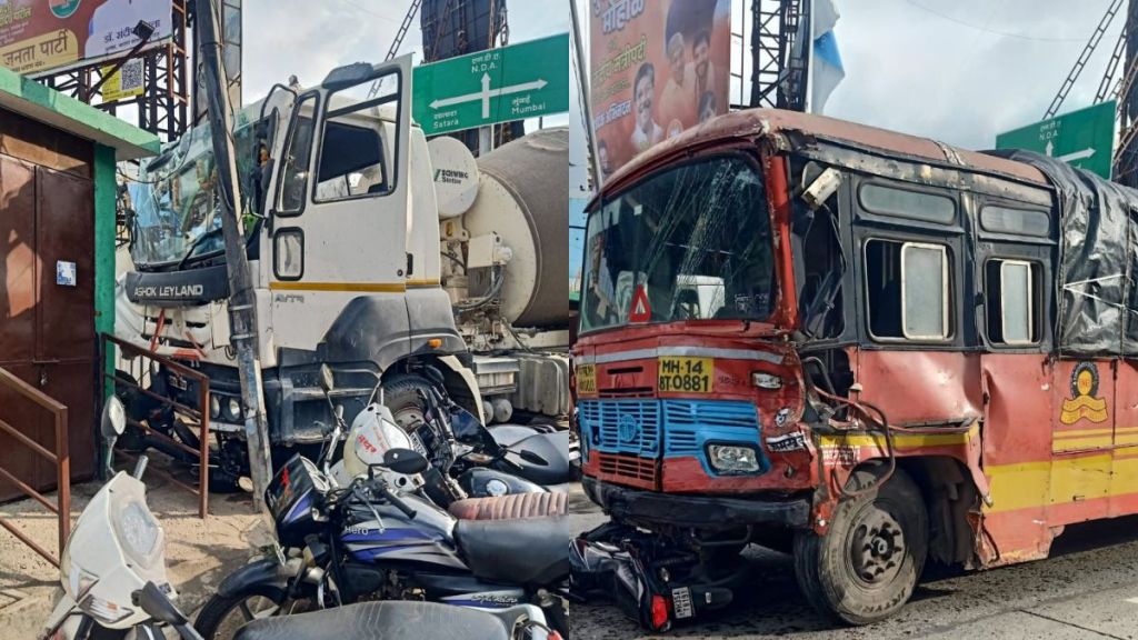 Accidents in Chandni Chowk area cargo ST bus collided with cement mixer