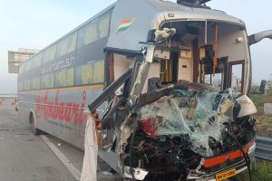private bus collided with a truck on Samriddhi Highway Driver and carrier are serious