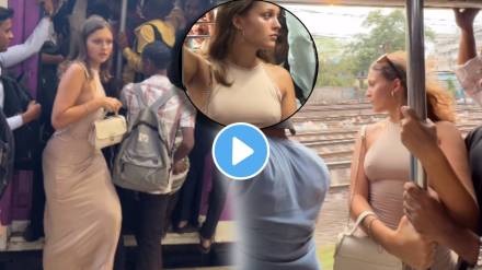 Mumbai Local Women in Tight Nude Color Bodycon dress Tries To Get Attention