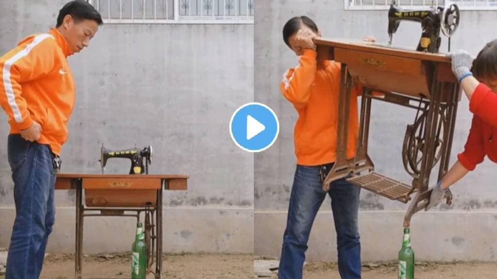 Watch Viral Video Man Balances Sewing Machine On Glass Bottles many hours balancing various objects on top of each other