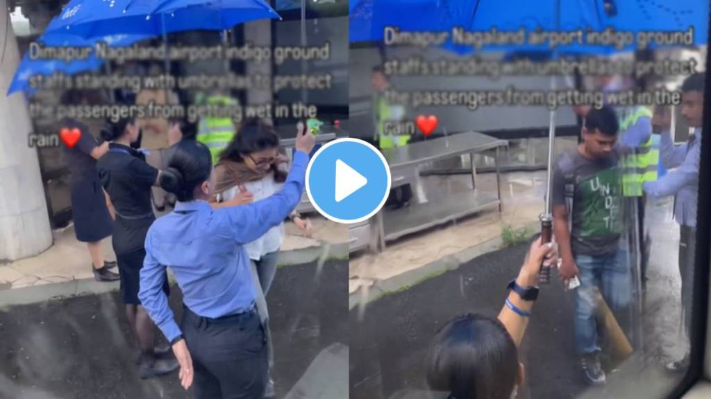 IndiGo ground staff held umbrellas to protects passengers from rain Watch Lovely way and heartwarming viral video