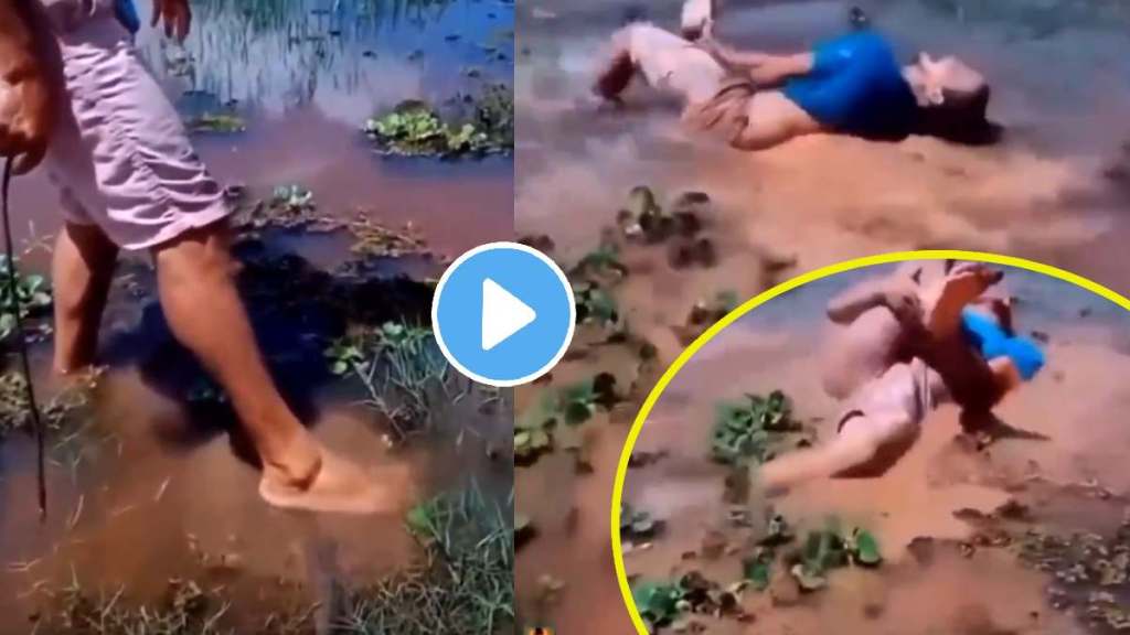 shocking video while crossing the river a man foot fell on a dangerous fish stingray