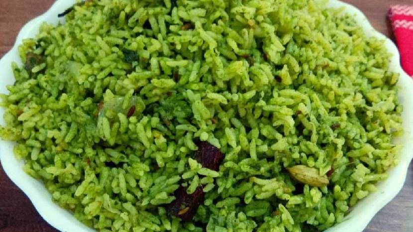 How To Make Green Spinach Or Palak Pulao Or Rice Note Down Tasty And Healthy Marathi Recipe and Learn how to Cook 