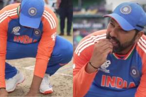 Rohit Sharma takes a bite of Barbados pitch after T20 World Cup win