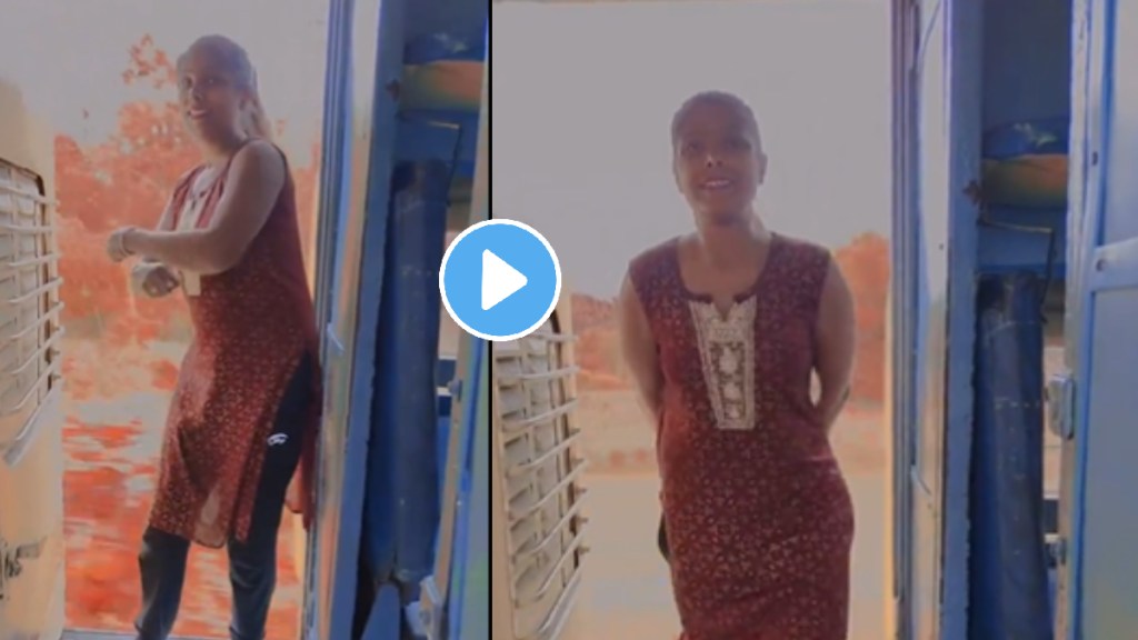 Viral video a woman standing at the door of a moving train made a reel