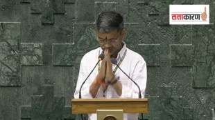 Nilesh Lanke Ahmednagar MP in Parliament took oath in english Sujay Vikhe Patil