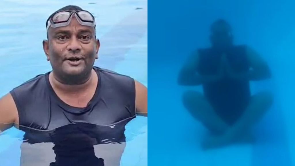 On International Yoga Day Praveen Akhre demonstrated various yoga poses under 11 feet deep water