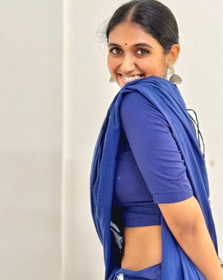 Rinku Rajguru Blue Saree Look