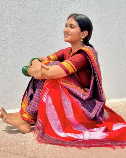 Rinku Rajguru Blue Saree Look