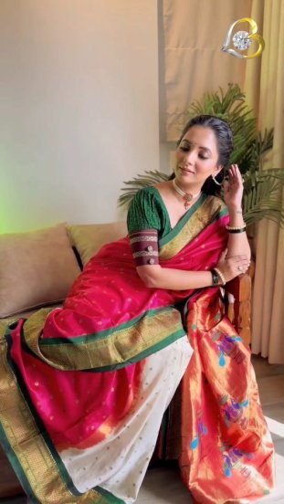 Sayali Sanjeev Pink Paithani Saree