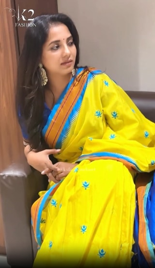 Sayali Sanjeev Yellow Khun Paithani