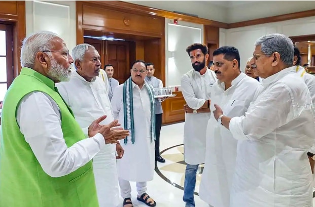 NDA leaders met at narendra modis residence to review the election result and discuss government formation