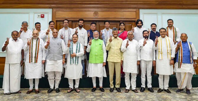 NDA leaders met at narendra modis residence to review the election result and discuss government formation