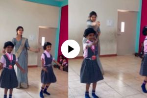 a female teacher teach dance to child students on Bumbro Bumbro song