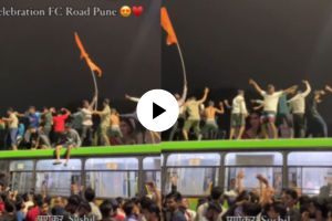young people danced standing on the running PMT bus in Pune