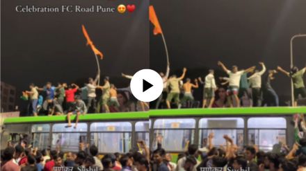 young people danced standing on the running PMT bus in Pune