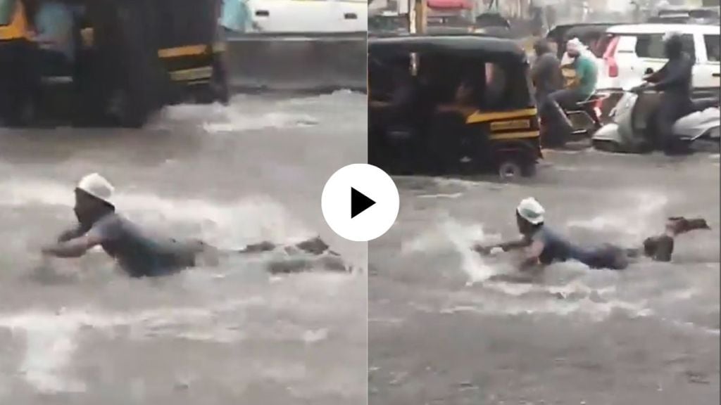 a man swimming in rain water