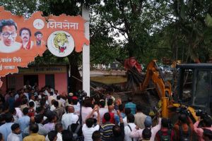 Thackeray group leader Vasant Gites contact office destroyed by Nashik Municipal Corporation