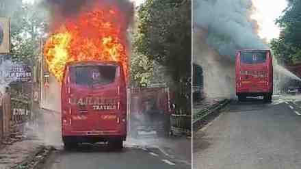 Pimpri Chinchwad, Major Fire Breaks Out, Fire Breaks Out in Empty Bus , Nashik Phata fire break out in bus in pimpri chinchwad, pimpri chincwad news, fire news,