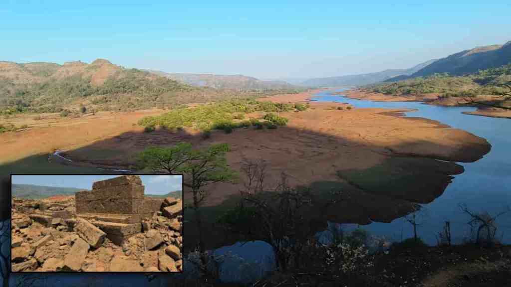 Submerged Villages Emerge, koyna dam, Shivsagar Reservoir Reaches Low Levels, Reviving Old Memories in Shivsagar Reservoir, Cultural Landmarks, satara news, wai news,