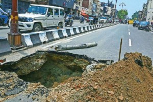 ayodhya ram path develops potholes after first rain