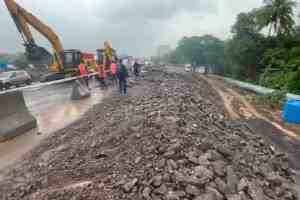 Service Road Collapse on Mumbai Nashik Highway, Traffic Jam in Bhiwandi, Mumbai Nashik Highway Causes Major Traffic Jam, Mumbai Nashik Highway,