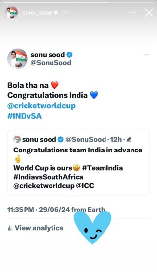 sonu sood T 20 worldcup won by india bollywood celebrity wishes shared social Media post