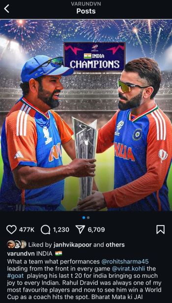 varun dhawan T 20 worldcup won by india bollywood celebrity wishes shared social Media post
