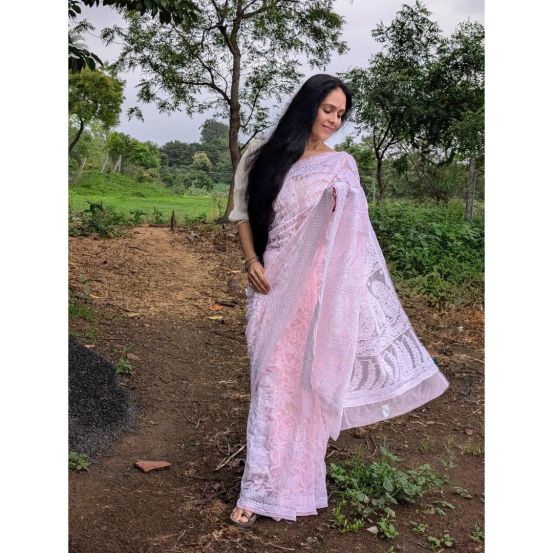 Aishwarya Narkar Pink Chikankari Saree