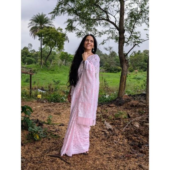 Aishwarya Narkar Pink Chikankari Saree