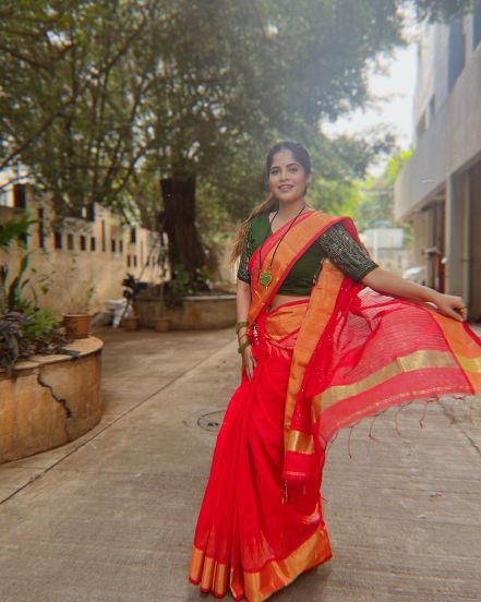 Amruta Deshmukh Red Saree Look