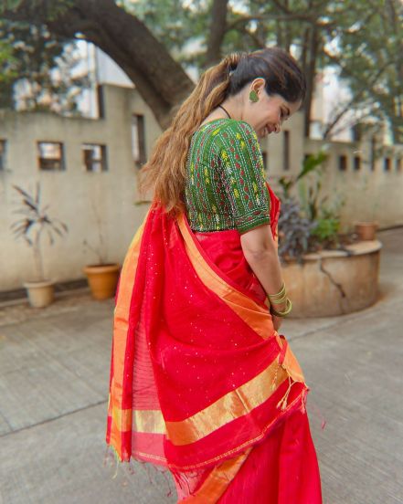 Amruta Deshmukh Red Saree Look