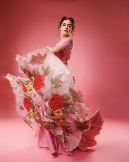 Amruta Khanvilkar Pink Floral Skirt