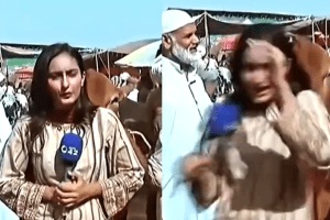 Bull hits Pakistani reporter during live TV