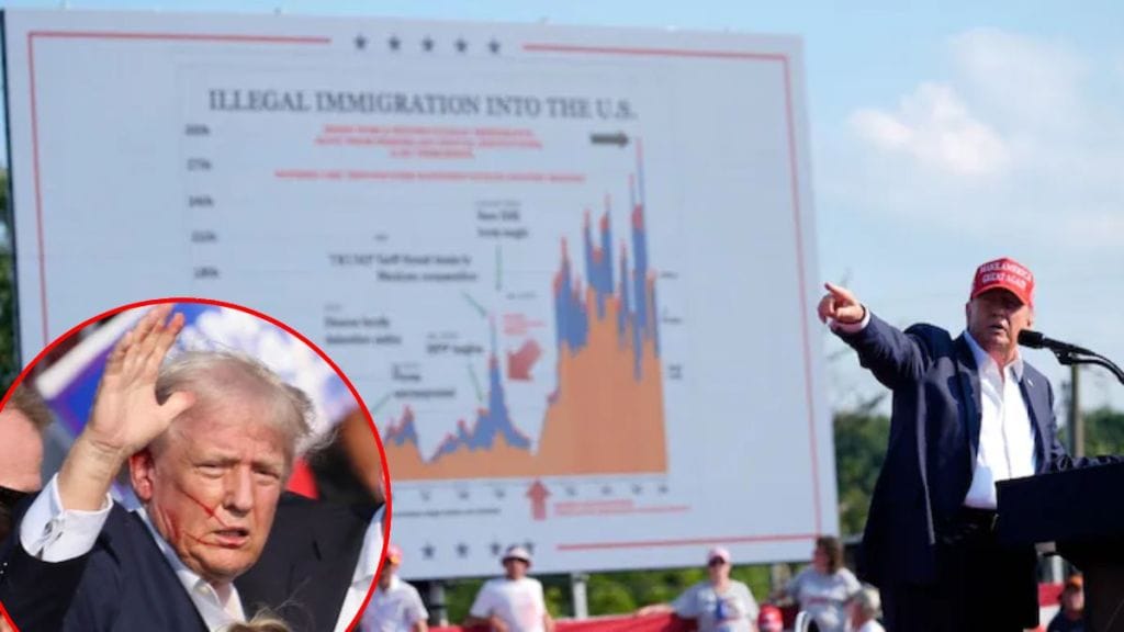 Donald Trump turned to his right to reference an immigration chart