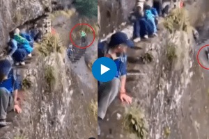 young woman was coming down the stairs her foot slipped and she fell directly into the valley