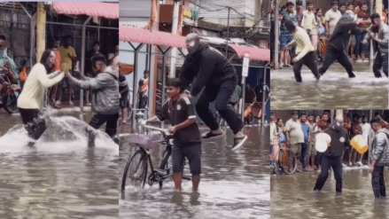 Spiderman in Pune Clogged water on the road