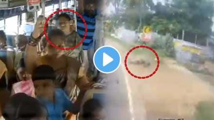 terrifying video woman thrown out of running bus falls and rolls on road in tamilnadu namakkal accident video goes viral