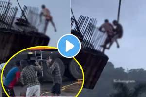 three workers injured in accident while demolishing part of bridge in chiplun accident video viral
