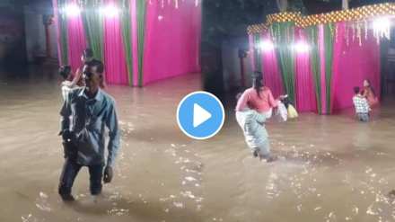 The flood came in wedding hall but people enjoyed food