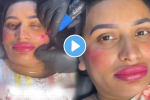 Woman got permanent makeup tattooed on her face video goes viral
