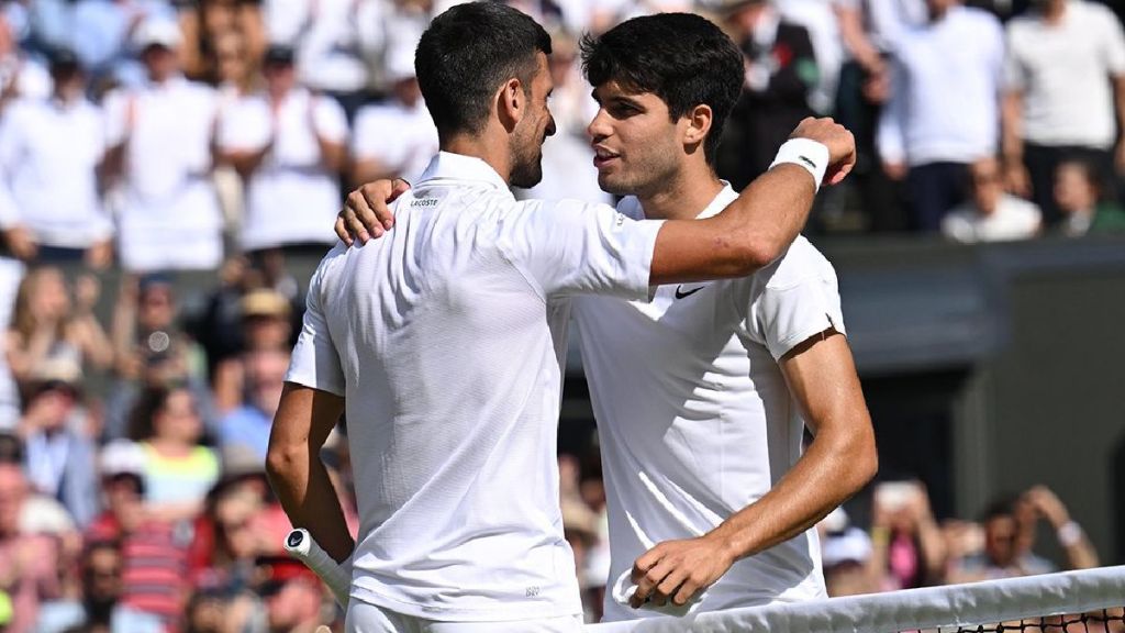 Wimbledon 2024 champion Carlos Alcaraz and runner up Novak Djokovic