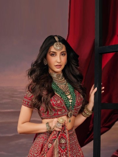 Nora Fatehi Red Lehenga Look