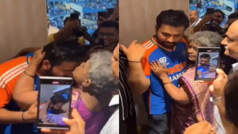 rohit sharma mother skips visit to doctor for indian cricket team parade celebration t20 world cup showers son with kisses in adorable video